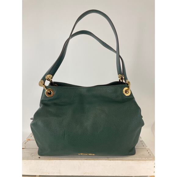 MICHAEL KORS, LARGE HUNTER GREEN PEBBLED LEATHER SHOULDER BAG - Picture 2 of 16